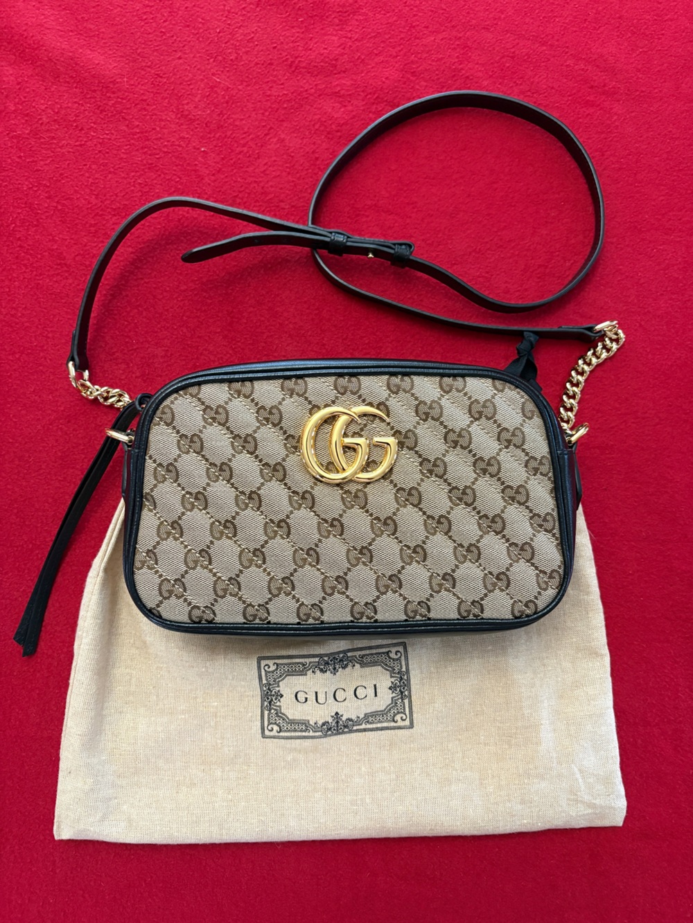 Authentic Gucci GG Marmont Small Camera Bag Beige/Ebony